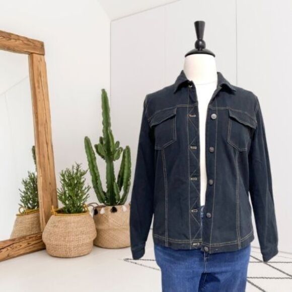 Coldwater Creek Women's Button Front Shacket Stretch Denim Feel Jacket Petite L - Picture 1 of 7